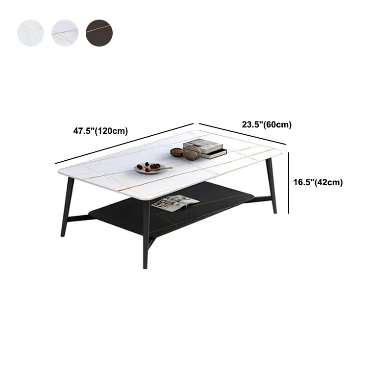 4 Legs 1 Single Coffee Table Rectangular Slate Cocktail Table with Shelf