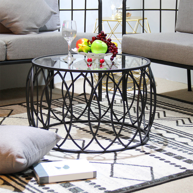 Glass Top Coffee Table Round Shape Frame Base Cocktail Table