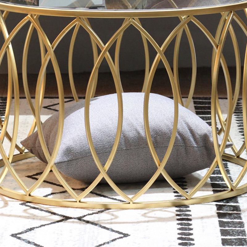 Glass Top Coffee Table Round Shape Frame Base Cocktail Table