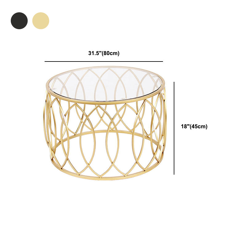 Glass Top Coffee Table Round Shape Frame Base Cocktail Table