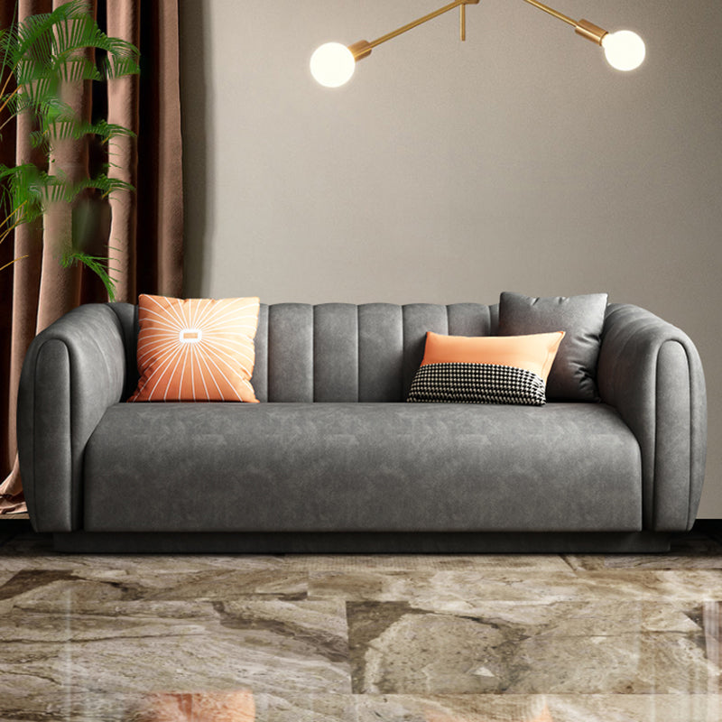 Contemporary 31.5" H Faux Leather Tuxedo Arm Sewn Pillow Back Sofa