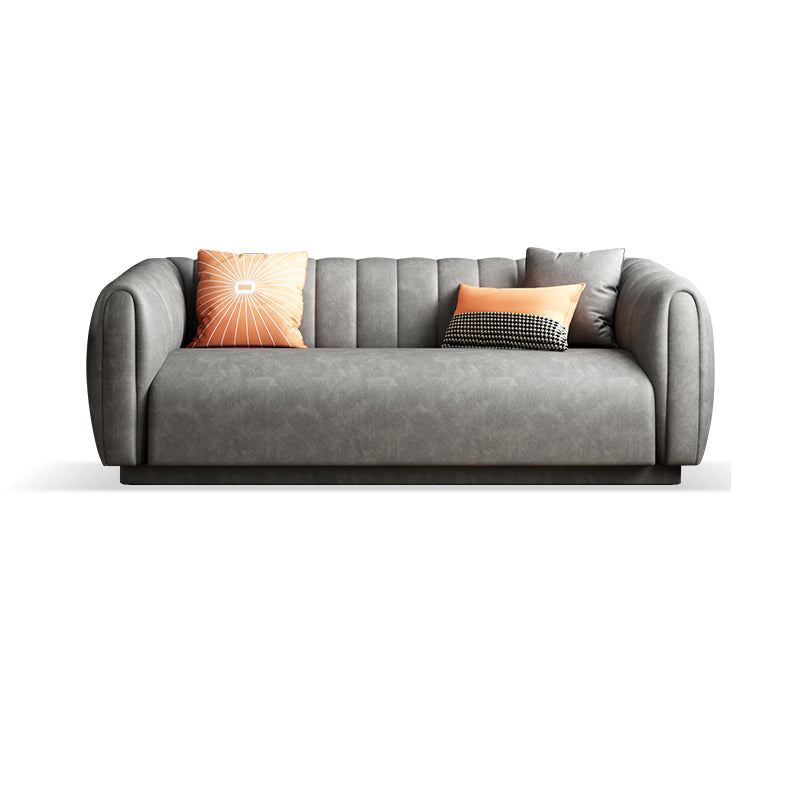 Contemporary 31.5" H Faux Leather Tuxedo Arm Sewn Pillow Back Sofa