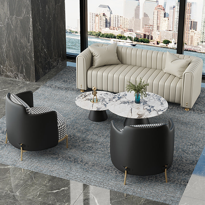 28.74" H Contemporary Faux Leather Tuxedo Arm Sewn Pillow Back Sofa