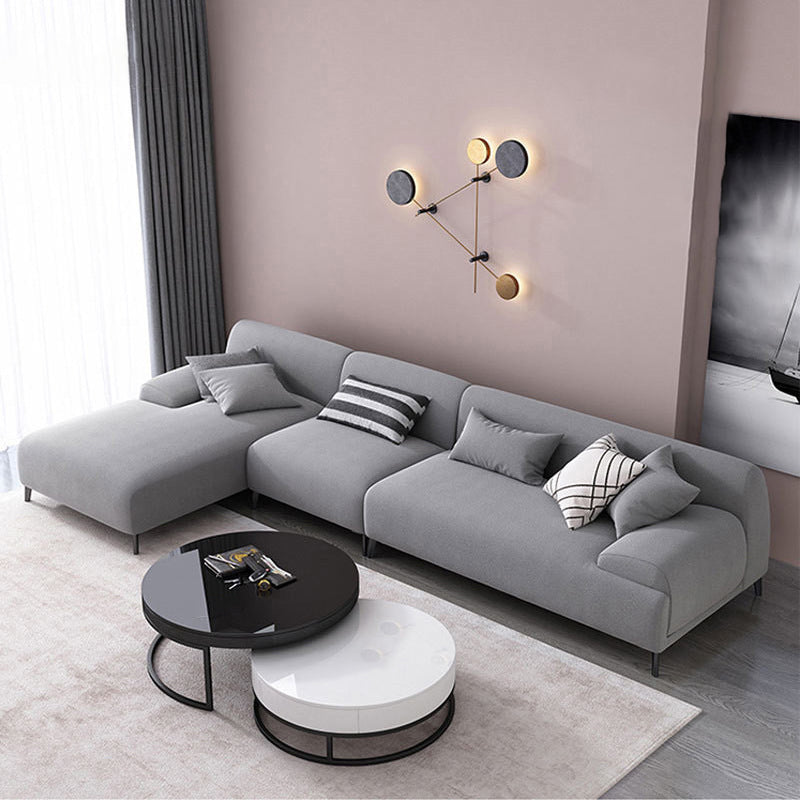 L-shape 4-seater Fabric Sectional Recessed Armed Sectional Sofa