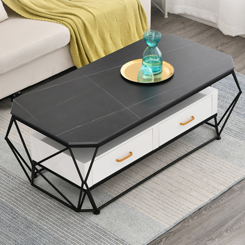 Geometric Slate Coffee Table 2 Drawers Frame Cocktail Table - 17.7" H