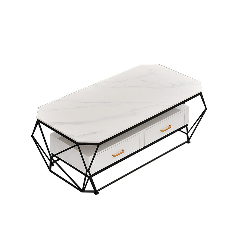 Geometric Slate Coffee Table 2 Drawers Frame Cocktail Table - 17.7" H