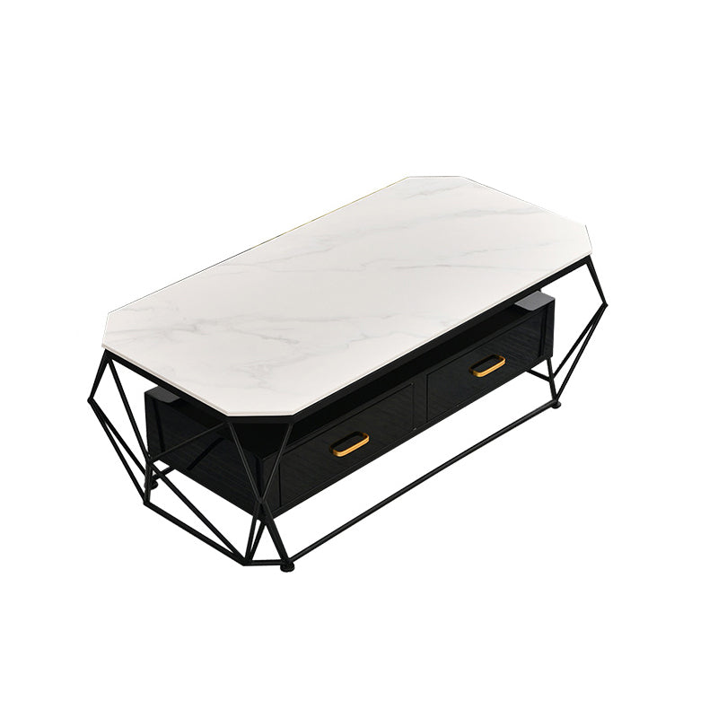 Geometric Slate Coffee Table 2 Drawers Frame Cocktail Table - 17.7" H