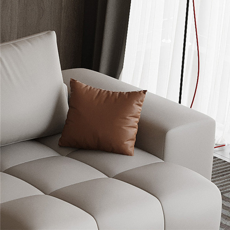 Brown 4-seat Leather Sectional Sofa L-shape Sectional with Pillows