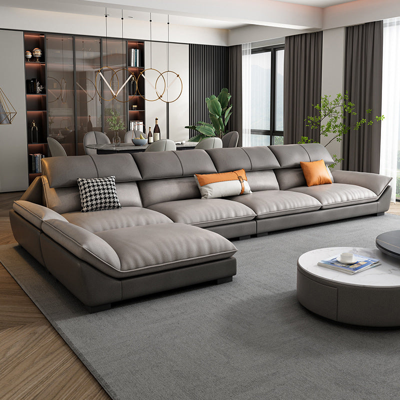 Pillow Top Arm Sectional L-shape 4-seater Faux Leather Sectional