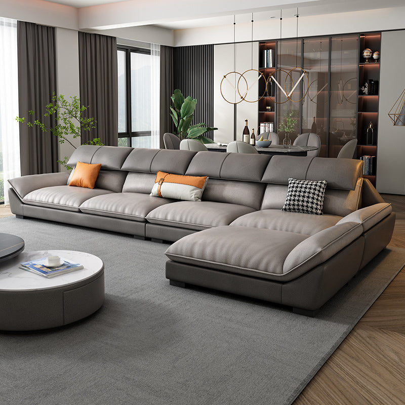 Pillow Top Arm Sectional L-shape 4-seater Faux Leather Sectional