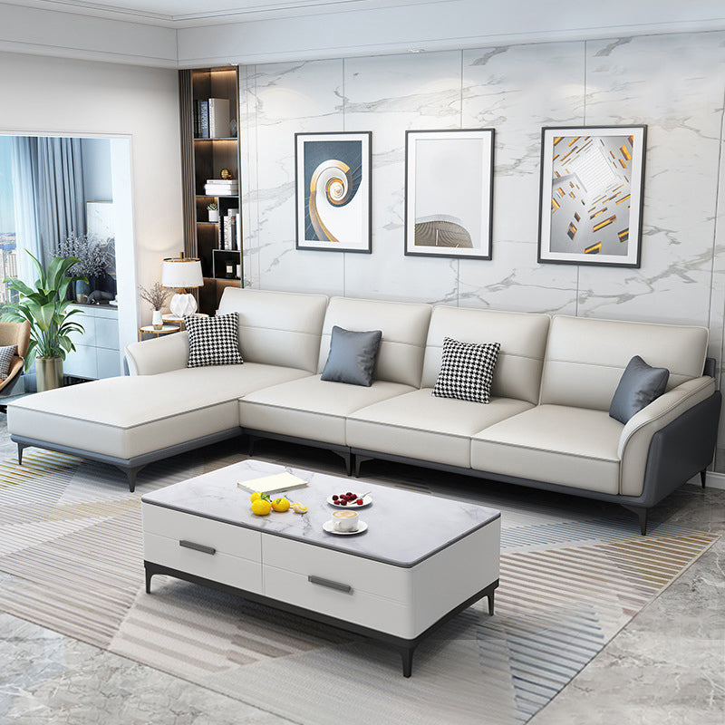 Faux Leather Pillow Back Sectional Sofa Flared Arm Sofa & Chaise