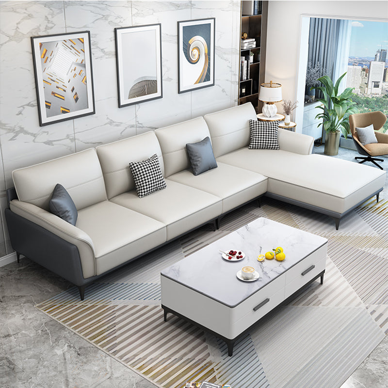 Faux Leather Pillow Back Sectional Sofa Flared Arm Sofa & Chaise