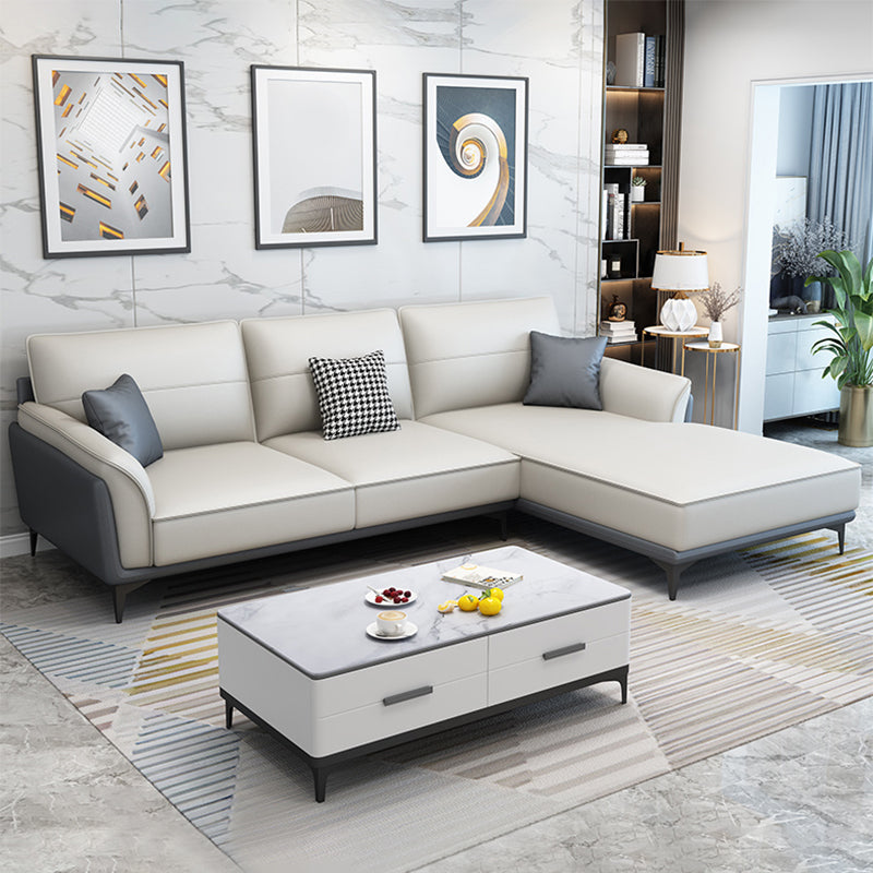 Faux Leather Pillow Back Sectional Sofa Flared Arm Sofa & Chaise