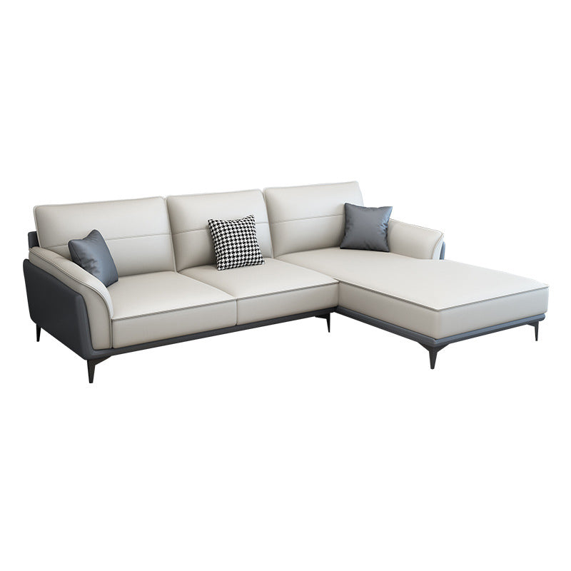 Faux Leather Pillow Back Sectional Sofa Flared Arm Sofa & Chaise