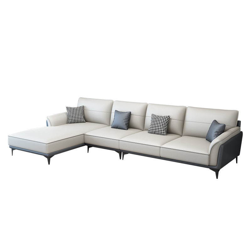 Faux Leather Pillow Back Sectional Sofa Flared Arm Sofa & Chaise