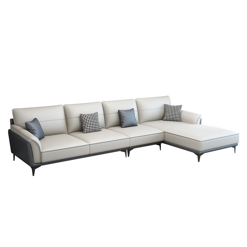 Faux Leather Pillow Back Sectional Sofa Flared Arm Sofa & Chaise