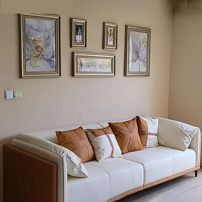 29.5" H Contemporary Faux Leather Pillow Top Arm Sofa for Living Room