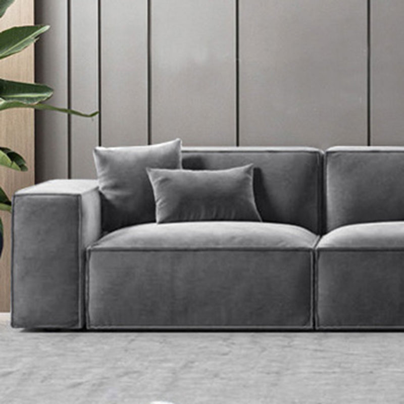 Square Arm Sectional Sofa Gray 4-seat Sofa & Chaise with 4 Pillows