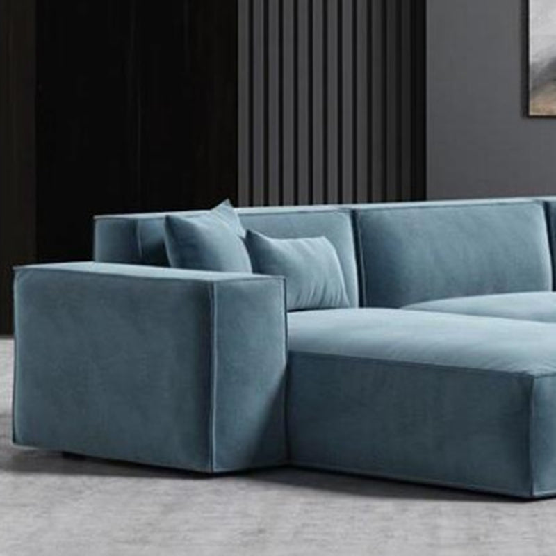 Square Arm Sectional Sofa Gray 4-seat Sofa & Chaise with 4 Pillows