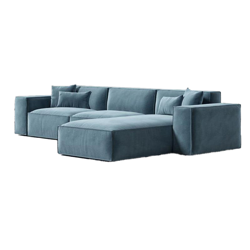 Square Arm Sectional Sofa Gray 4-seat Sofa & Chaise with 4 Pillows