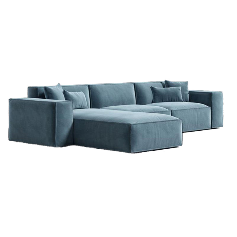 Square Arm Sectional Sofa Gray 4-seat Sofa & Chaise with 4 Pillows