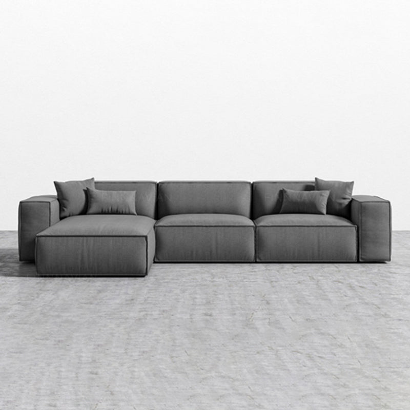 Square Arm Sectional Sofa Gray 4-seat Sofa & Chaise with 4 Pillows