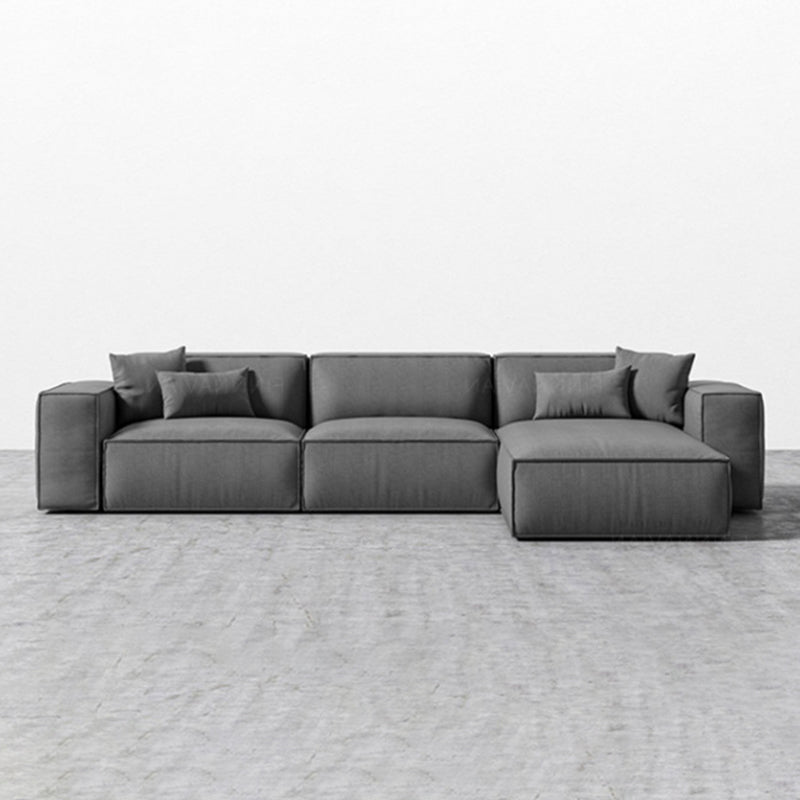 Square Arm Sectional Sofa Gray 4-seat Sofa & Chaise with 4 Pillows