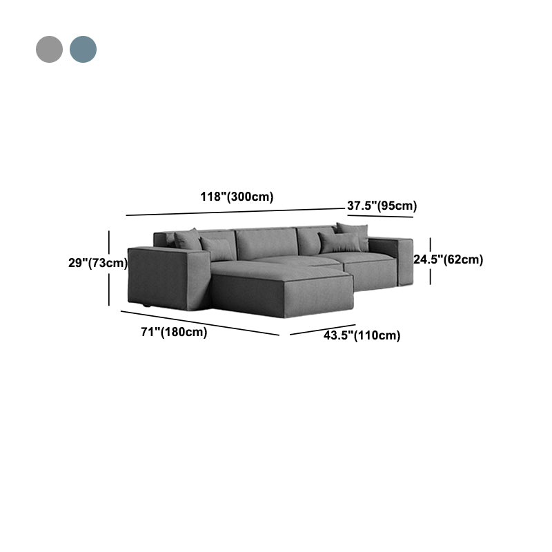 Square Arm Sectional Sofa Gray 4-seat Sofa & Chaise with 4 Pillows