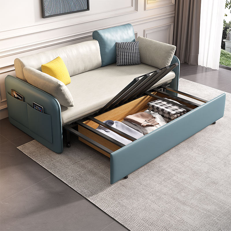 33.46" H Contemporary Faux Leather Square Arm Sofa Bed with Storage