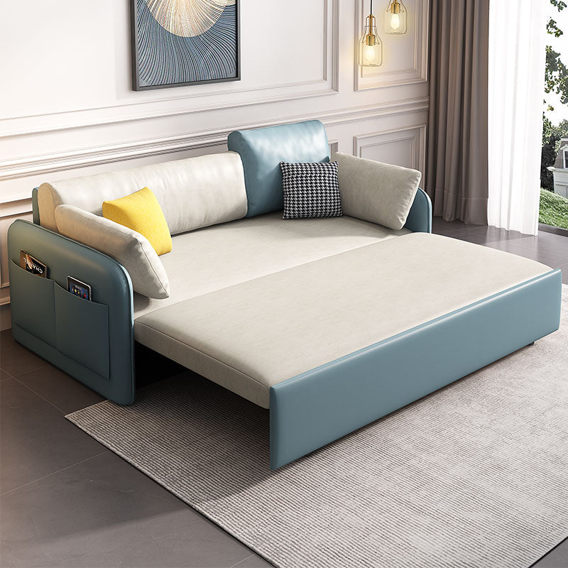 33.46" H Contemporary Faux Leather Square Arm Sofa Bed with Storage