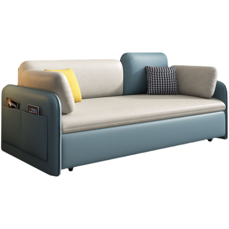 33.46" H Contemporary Faux Leather Square Arm Sofa Bed with Storage