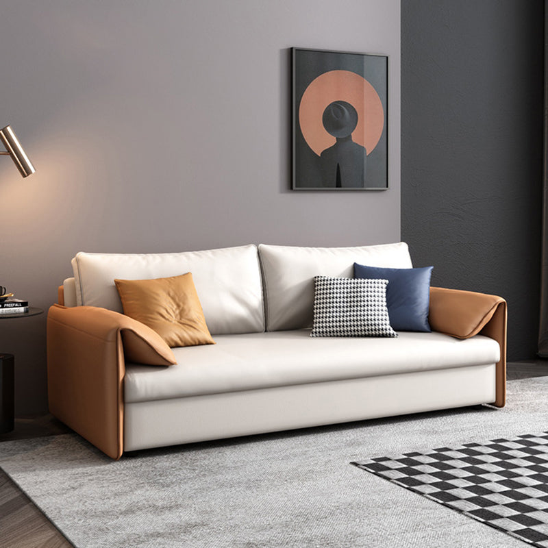Contemporary Faux Leather Pillow Top Arm Sofa Bed for Living Room