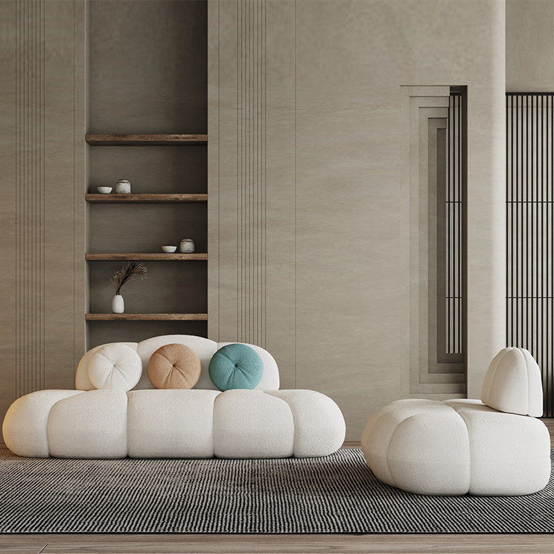 29.5" H Contemporary White Wool Sewn Pillow Back Armless Sofa for Apartment