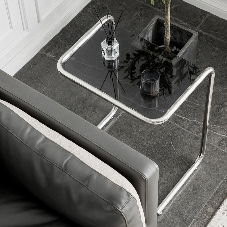 Modernistic Glass Top Corner Table Metal C Side Table for Living Room