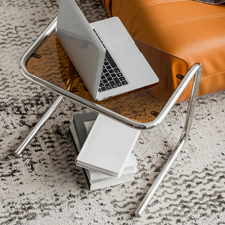 Modernistic Glass Top Corner Table Metal C Side Table for Living Room