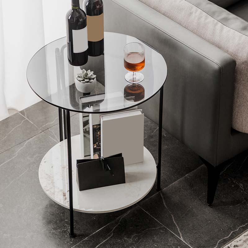Contemporary Rectangular/Round Side End Table Glass Top Corner Table