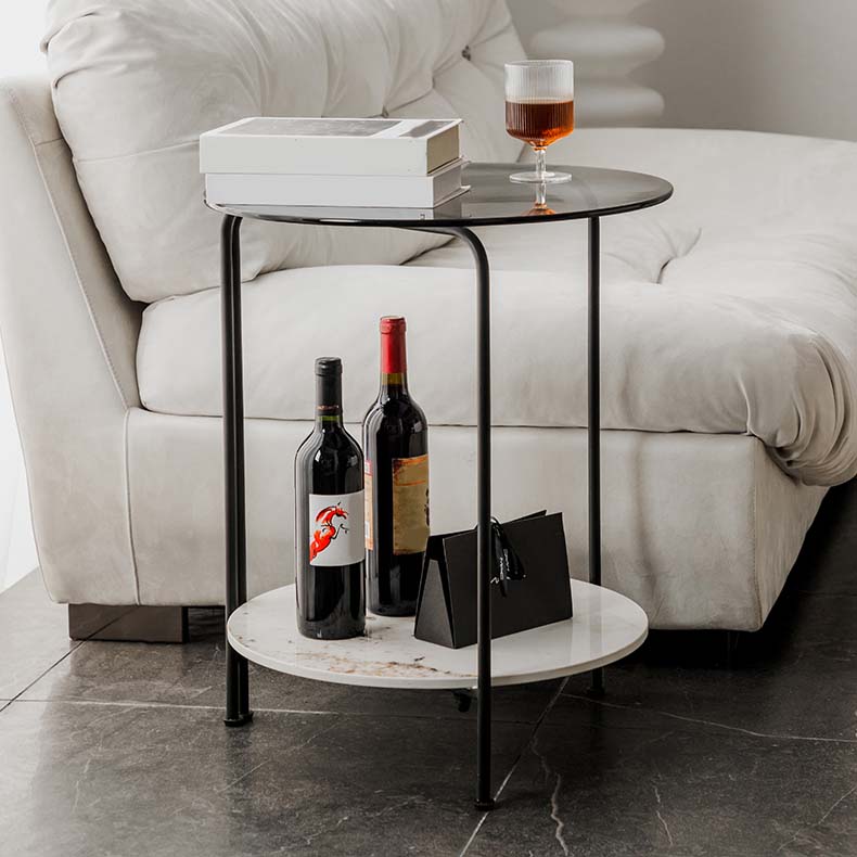Contemporary Rectangular/Round Side End Table Glass Top Corner Table
