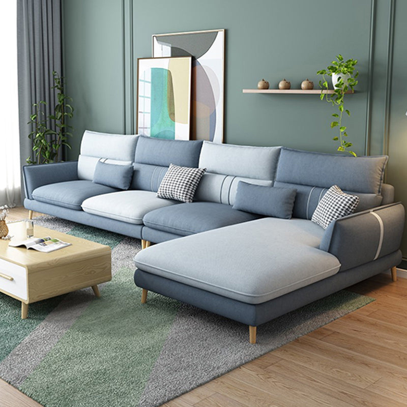 Contemporary Cushions Recessed Arm Living Room Fabric Stationary Sofa Chaise