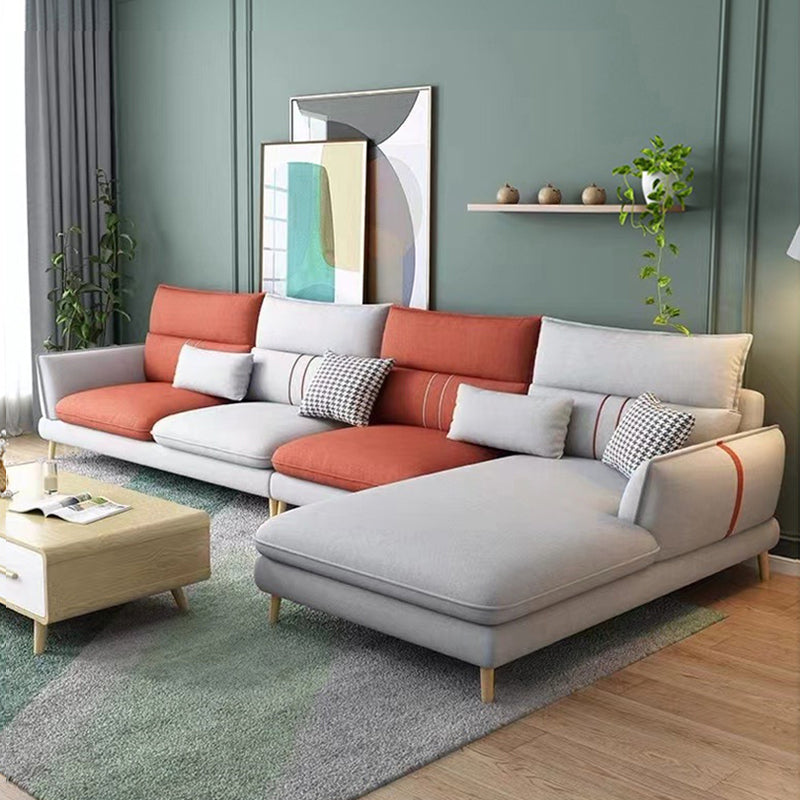 Contemporary Cushions Recessed Arm Living Room Fabric Stationary Sofa Chaise