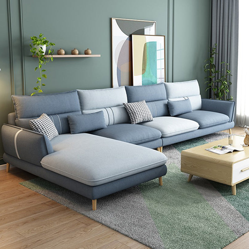 Contemporary Cushions Recessed Arm Living Room Fabric Stationary Sofa Chaise