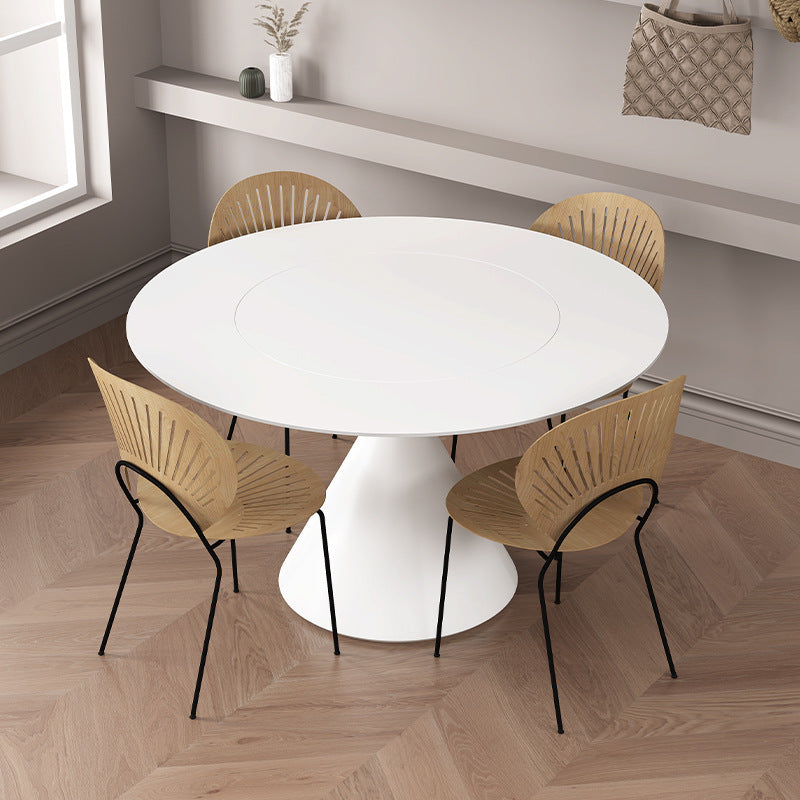 Round Stone Dining Table Modern White-black Furniture with Pedestal Base for Home