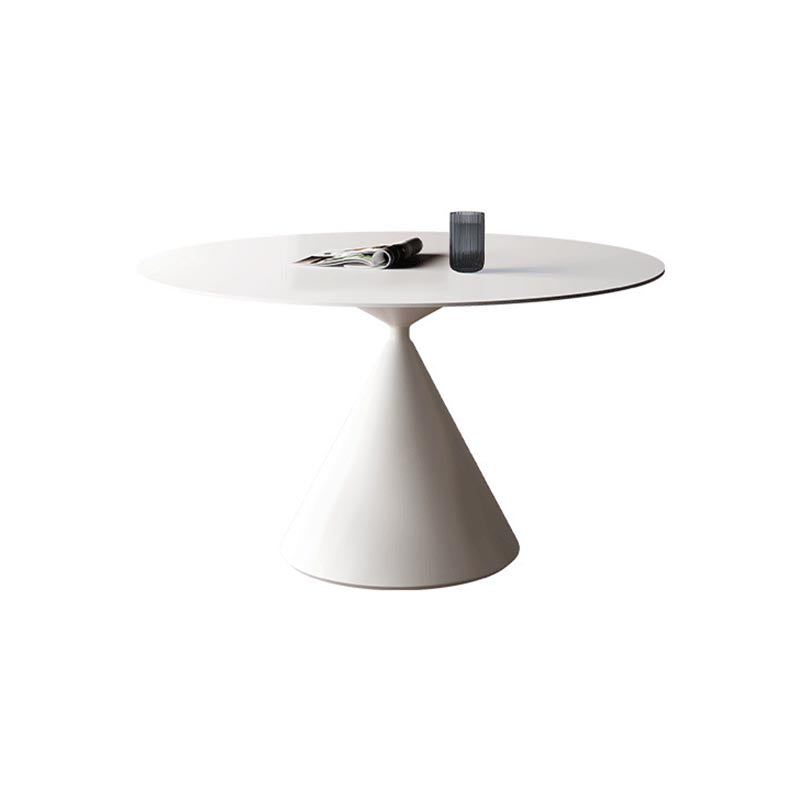 Round Stone Dining Table Modern White-black Furniture with Pedestal Base for Home