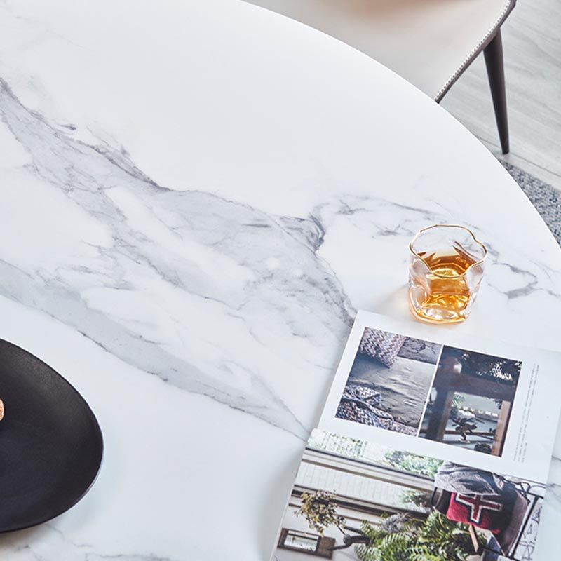 Round Sintered Stone Dining Table Modern Gray Black Turntable Furniture with Pedestal Base