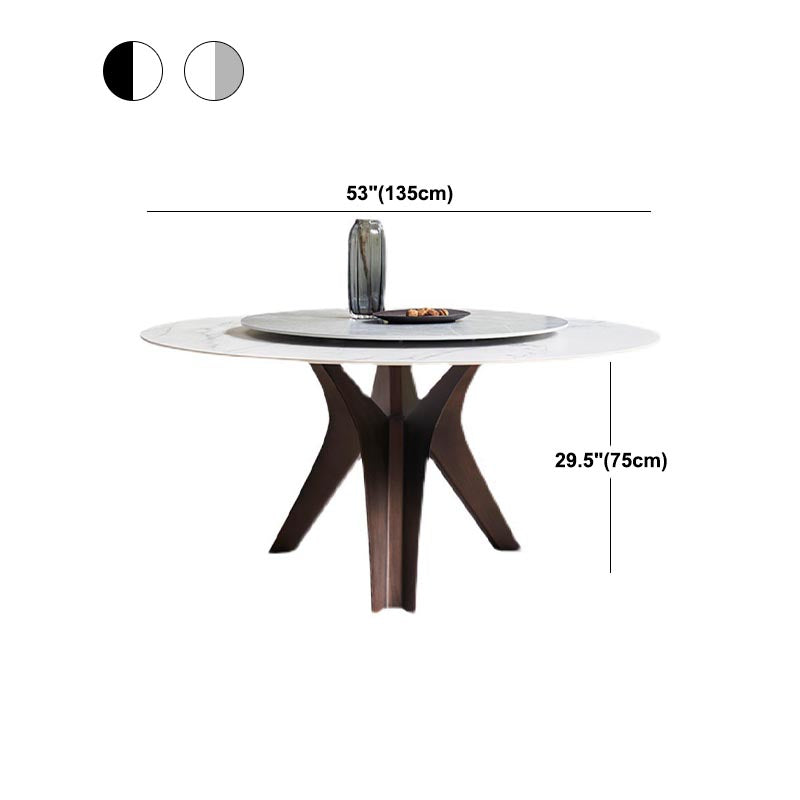 Round Sintered Stone Dining Table Modern Gray Black Turntable Furniture with Pedestal Base