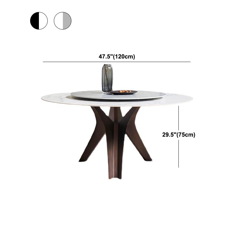 Round Sintered Stone Dining Table Modern Gray Black Turntable Furniture with Pedestal Base