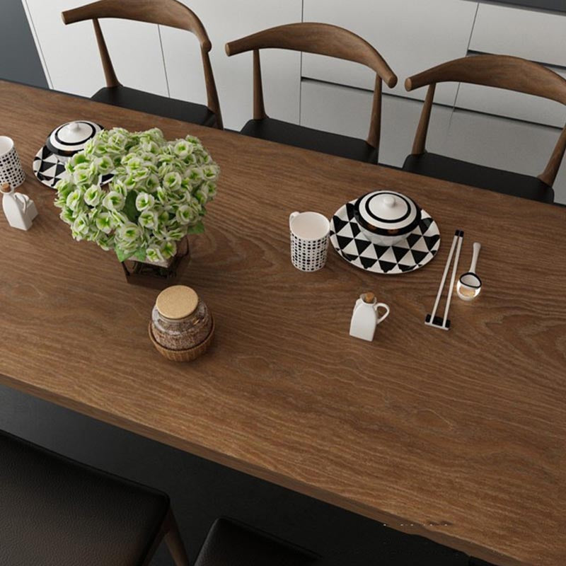 Rectangular Solid Wood Restaurant Dining Table Modern Brown Furniture with Double Pedestal