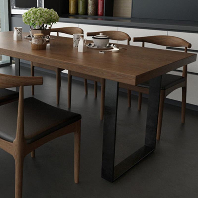 Rectangular Solid Wood Restaurant Dining Table Modern Brown Furniture with Double Pedestal