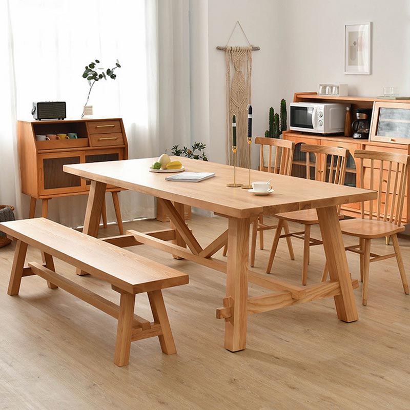 Rectangular Trestle Base Dining Table Modern Solid Wood Natural Furniture for Restaurant