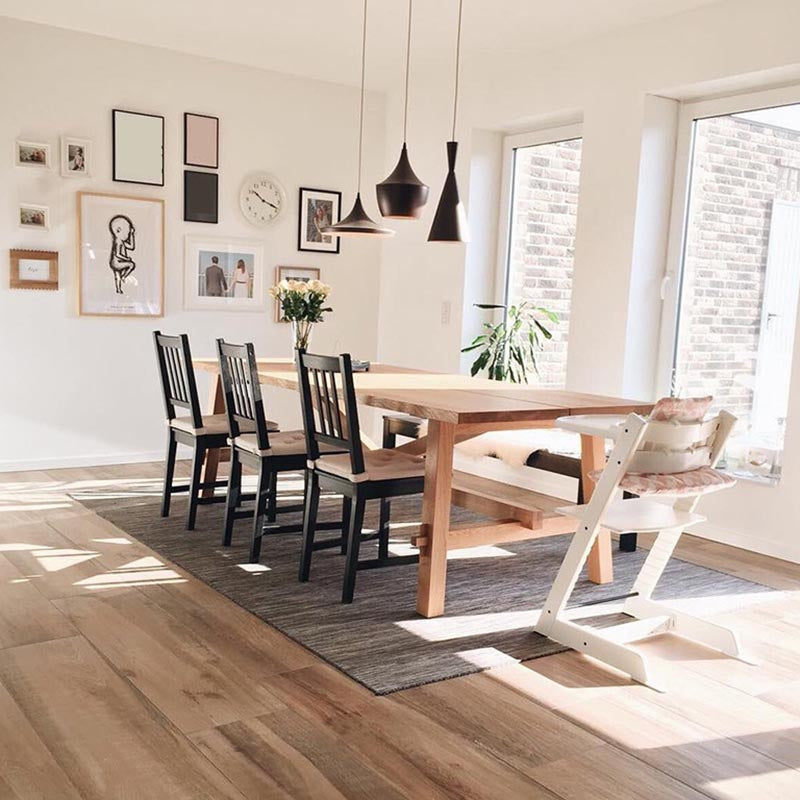 Rectangular Trestle Base Dining Table Modern Solid Wood Natural Furniture for Restaurant