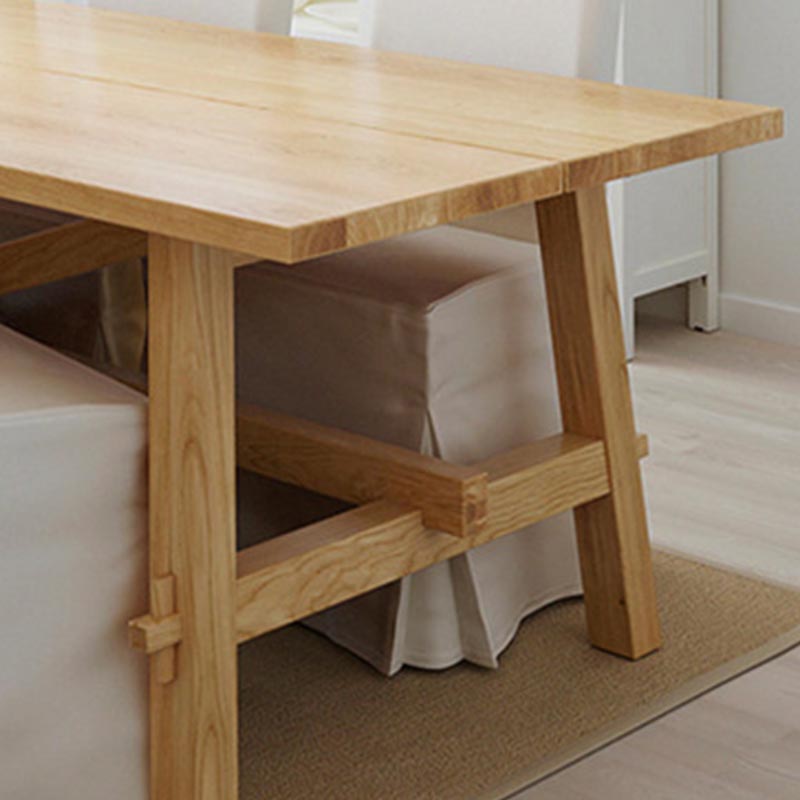 Rectangular Trestle Base Dining Table Modern Solid Wood Natural Furniture for Restaurant